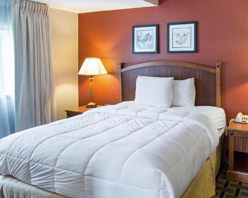 ein Schlafzimmer mit einem großen weißen Bett in einem Zimmer in der Unterkunft Extended Studio Suites Hotel- Bossier City in Bossier City