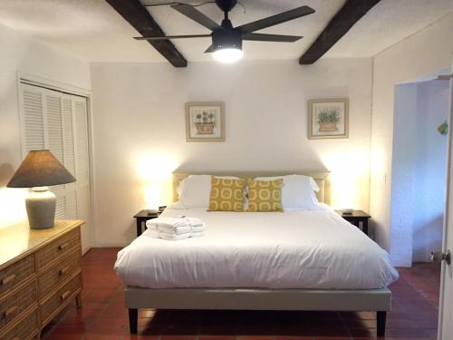 a bedroom with a bed and a ceiling fan at Bay View in St Thomas