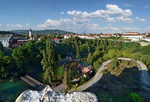 an aerial view of a town with a river at Apartment Kolaković in Slunj
