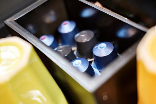 a group of blue and white objects in a drawer at The Princess Royal in Farnham