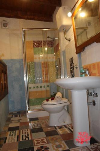 a bathroom with a toilet and a shower and a sink at Coral Riviera Sardinia villa & cottage in Alghero