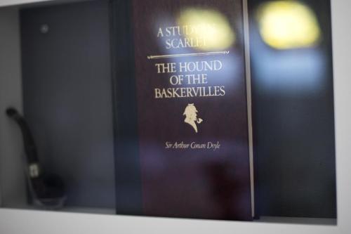 a book about the wound of the bageliths on a door at JustB Edinburgh in Edinburgh