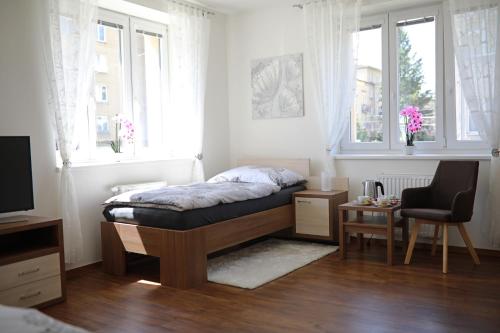 En eller flere senge i et værelse på Penzion Sokolská