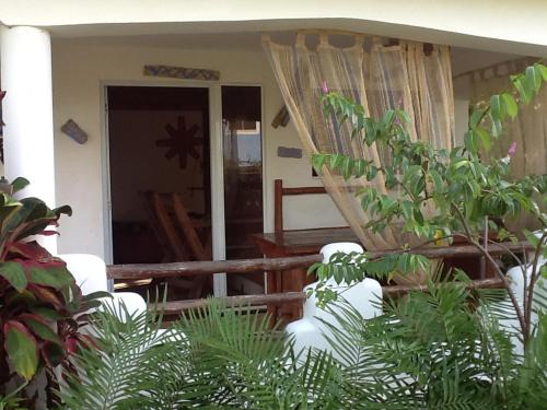 a porch of a house with a hammock and plants at Villa La Caleta in Las Galeras