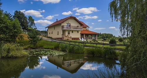 a house sitting next to a river with a building at Tourist Farm Mali Raj in Dolenci