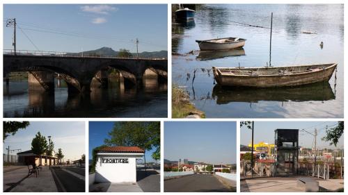 a collage of photos with a boat in the water at Hotel Aitana in Irún