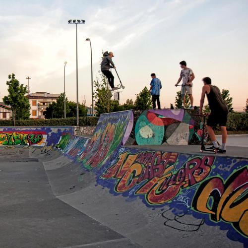 a group of people on skateboards at a skate park at Hotel Aitana in Irún
