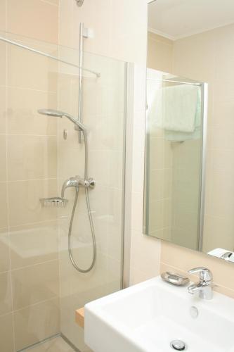 a bathroom with a shower and a sink at Hotel Centro Benessere Gardel in Arta Terme