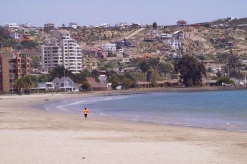 a person walking on a beach near the water at Hotel San Juan in Coquimbo