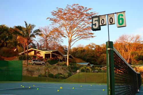 a tennis court with tennis balls on it at Hidden Palms in Nosara
