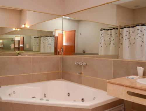 a large bathroom with a tub and a large mirror at Hotel Los Naranjos in General Deheza