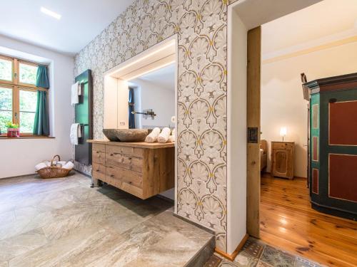 Ένα ή περισσότερα κρεβάτια σε δωμάτιο στο Apartments Ansitz Wildberg