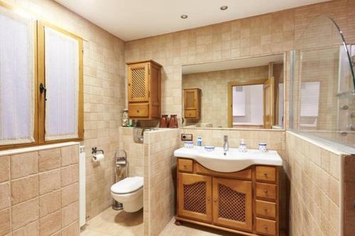 Trampantojo Apartamento en el Corazon de Pamplona في بامبلونا: حمام مع حوض ومرحاض