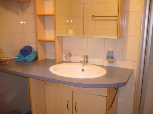 a bathroom with a sink and a mirror at Haus Margreitter in Wald am Arlberg