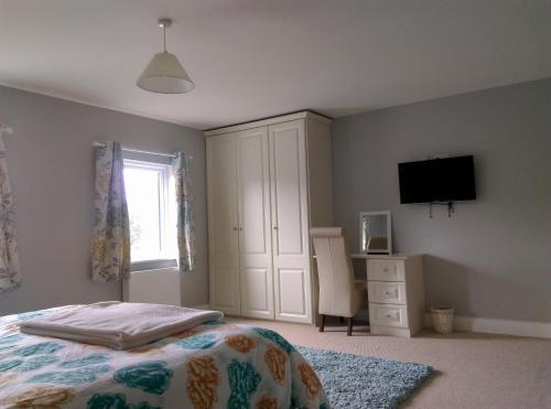 a bedroom with a bed and a tv on the wall at Grangegeeth Inn in Slane