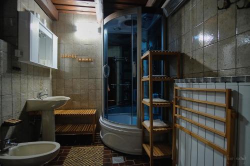 Koupelna v ubytování Holiday house Podhamer Marijan