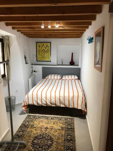 グラナダにあるApartamento en el Albaicín de Granadaのベッドルーム1室(ベッド1台、ラグ付)