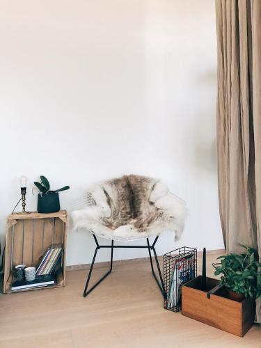 a cat laying on a table in a room at AVLiving City LOFT Basel in Basel