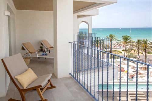 a room with a balcony with a view of the beach at Myseahouse Flamingo - Adults Only 4* Sup in Playa de Palma