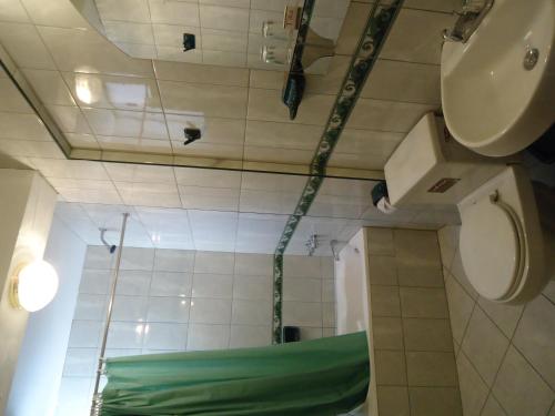 a bathroom with a sink and a toilet and a ceiling at Hotel T'ika in Puno