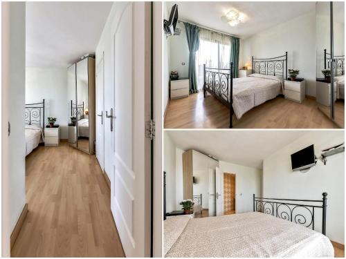 two pictures of a bedroom and a living room at Atalaya court in Adeje