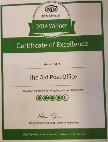 a certificate of excellence for the old post office at Old Post Office in Shrewsbury