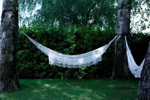 a hammock hanging between two trees in a yard at Riva Lofts Florence in Florence