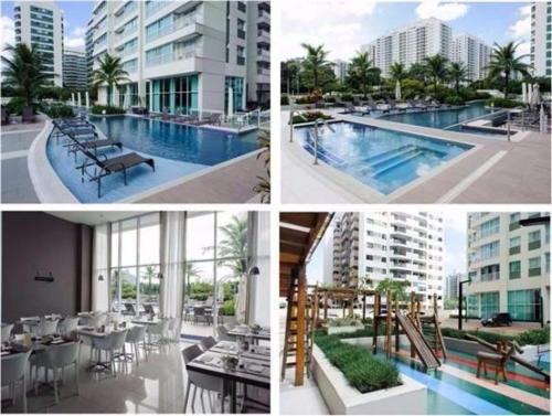un collage de cuatro fotos de un hotel con piscina en Apart Hotel Rio Stay, en Río de Janeiro