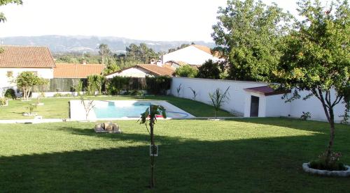 a yard with a swimming pool and a tree at Alojamento Costa & Dias in Vila Verde