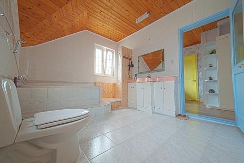 a large bathroom with a toilet and a sink at Namhae Frankfurt Pension in Namhae