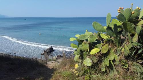 a view of a beach with people swimming in the water at Ionian Green Villas in Preveza