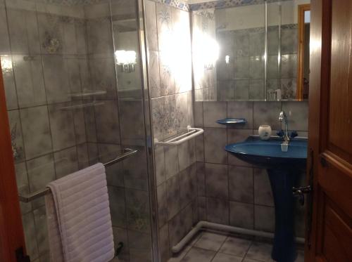 a bathroom with a shower and a sink at Au mas des graviers in Salavas