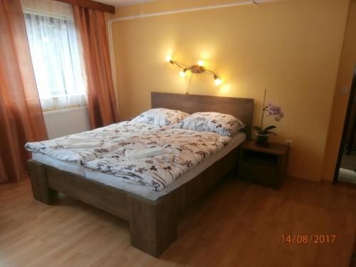 a bedroom with a bed with a lamp on it at Apartman Aya in Janov nad Nisou
