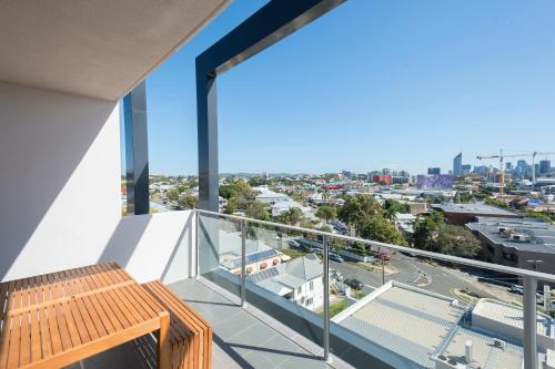 a balcony with a view of the city at Eastwood Apartments in Brisbane