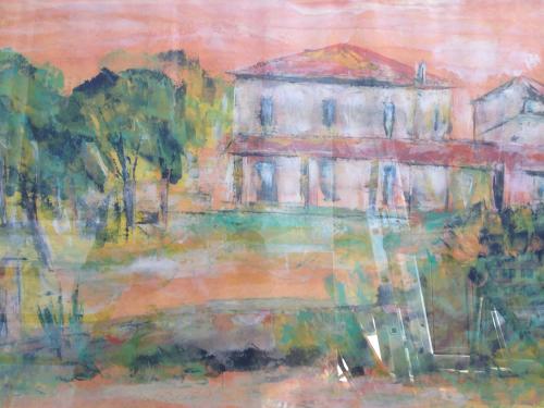 una pintura de un edificio con árboles en el fondo en Agriturismo La Carletta, en Preselle