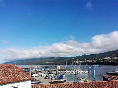 a marina with boats docked in the water at Alojamento Bela Vista in Lajes do Pico
