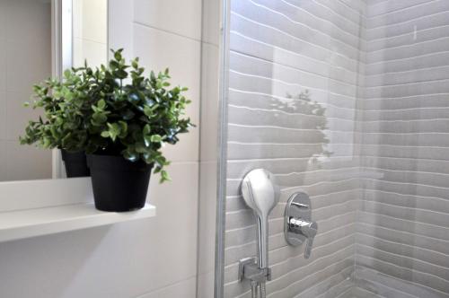グラナダにあるサイラ スイーツのバスルーム(棚に植物のあるシャワー付)