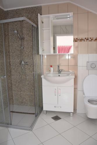 a bathroom with a shower and a sink and a toilet at A&S Villa Sarajevo in Hadžići