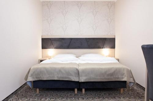 a bedroom with a large bed with white pillows at Wielspin Puszczykowo in Puszczykowo