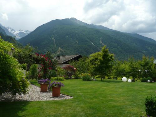 a garden with a view of a mountain at Haus Ilse & Karl Heinz in Lasa