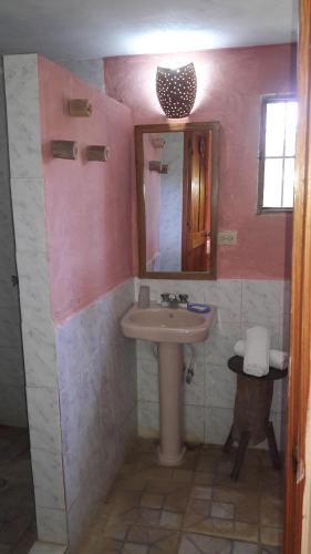 a bathroom with a sink and a mirror at Villa La Caleta in Las Galeras