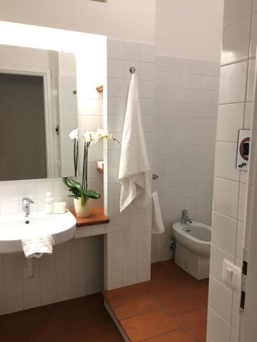 a bathroom with a sink and a toilet and a mirror at Carlo's B149C - Sanremo Center Suite - da Carlo - in Sanremo