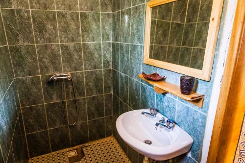 La salle de bains est pourvue d'un lavabo et d'une douche. dans l'établissement Les Barracudas, à Sokone