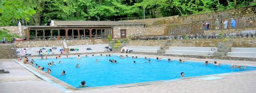 un grupo de personas en una gran piscina en Guesthouse Athanasiou, en Kato Loutraki