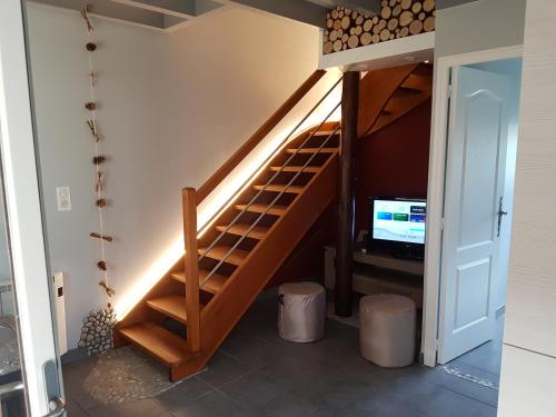 a staircase in a house with a tv in it at spa et wellness in Xonrupt-Longemer