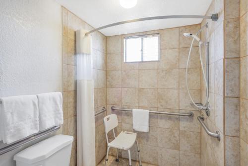 a bathroom with a toilet and a shower at Days Inn by Wyndham Deming in Deming