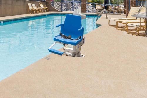 a cat sitting in a blue chair in a swimming pool at Days Inn by Wyndham Nashville N Opryland/Grand Ole Opry in Nashville