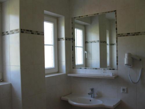 a bathroom with a sink and a mirror at Haus Anni in Radstadt