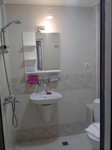 a bathroom with a sink and a toilet at Sandanski Peak Guest Rooms in Sandanski