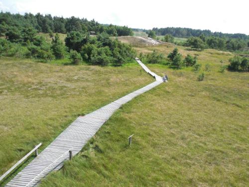 a boardwalk in the middle of a field at Hotel Schlösschen Sundische Wiese Zingst in Zingst